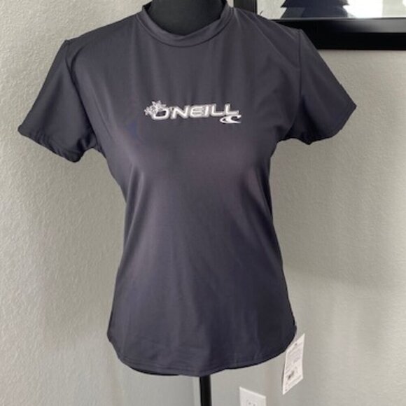 NWT O NEILL Basic Skins Short Sleeve Surf Swim Rash Guard Black Medium - Picture 2 of 10